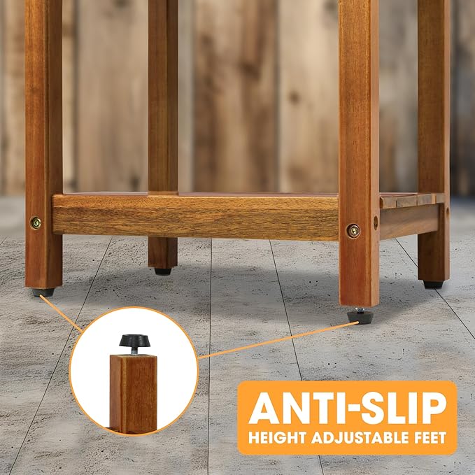ENKEZI Acacia Adirondack Indoor Outdoor Side Table, Sturdy Patio End Table Weather Resistant, Strong Stability Outdoor Table for Bancony, Patio, Pool, Porch, Living Room (Small 17 in)