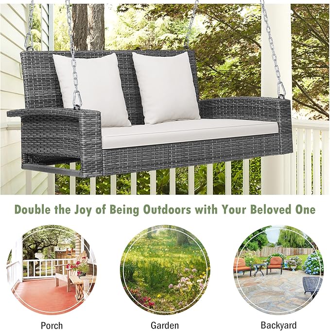 Tangkula 2 Person Wicker Hanging Porch Swing - Photo 9