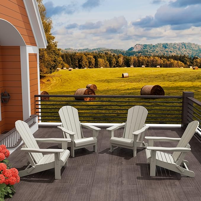 WO WESTIN OUTDOOR HDPE Laguna Outdoor Folding Poly Adirondack Chair (Set of 4), Sand