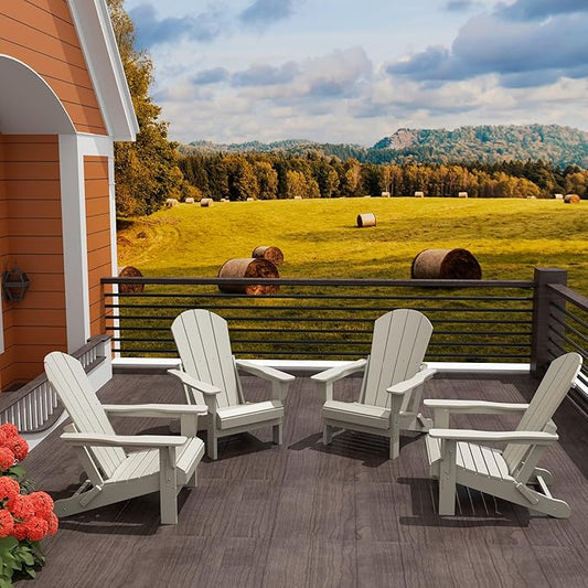 WO WESTIN OUTDOOR HDPE Laguna Outdoor Folding Poly Adirondack Chair (Set of 4), Sand