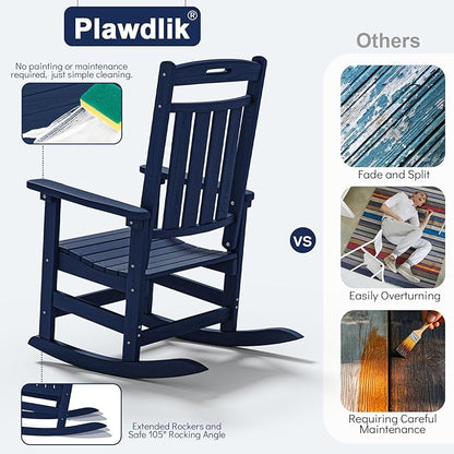 Plawdlik Oversized Outdoor Rocking Chair - All-Weather Resistant,HDPE Heavy Duty Patio Rockers with High Back - Perfect for Porch,Garden,Modern Style Set of 2-Navy Blue