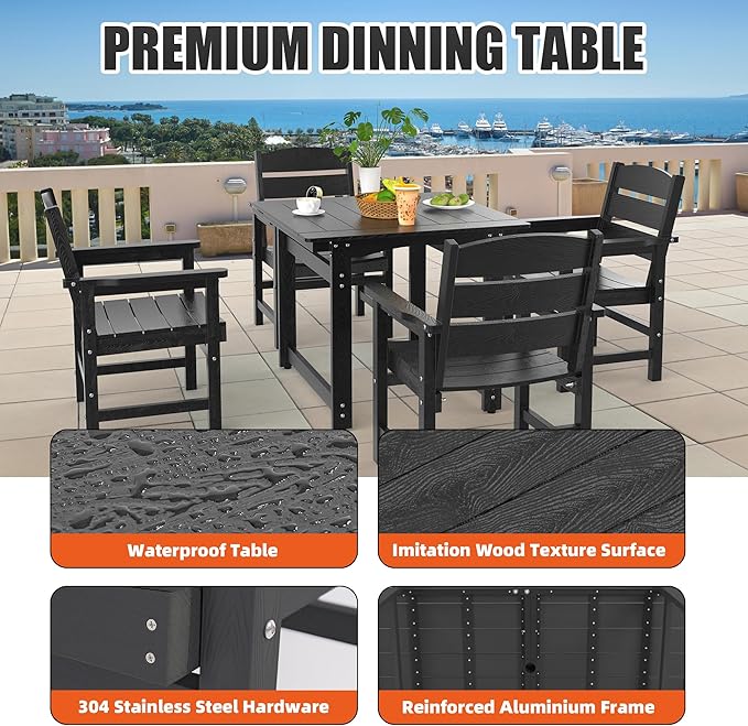 3-Piece HIPS Patio Dining Set, Outdoor Dining Table and Chairs Set with Umbrella Hole - Photo 5