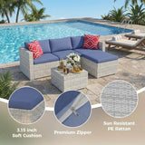 5-Piece Patio Sectional Sofa Set, All-Weather Brown PE Rattan Outdoor Conversation Furniture with Neutral-Tone Cushions - Photo 3