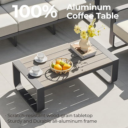 CHITA Aluminum Outdoor Patio Furniture Coffee Table, All-Weather Outdoor Metal Coffee Table, Modern Rectangle Coffee Table for Balcony, Garden, Grey