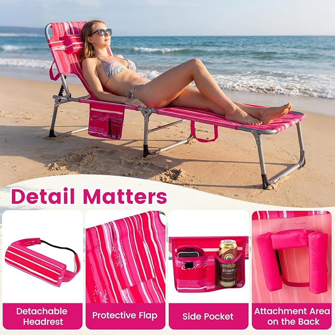 Giantex Face Down Tanning Chair, Folding Beach Lounge Chair w/ 4-Position Adjustable Backrest - Photo 7