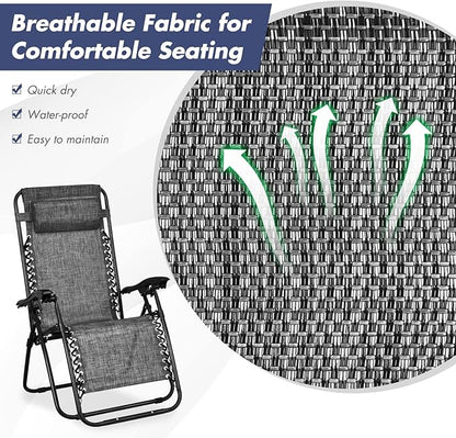 S AFSTAR Zero Gravity Chairs Set of 2, 3 PCS Folding Zero Gravity Lawn Chair Set with Side Table Cup Holders & Adjustable Headrest, Reclining Patio Chairs, Zero Gravity Lounger for Patio Poolside