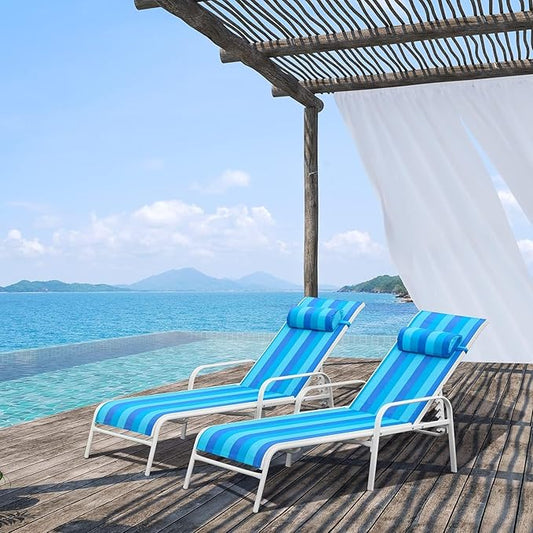 EROMMY Pool Chaise Lounge Chair Set of 2, Outdoor Lounge Chairs with Adjustable Backrest, Waterproof Upgraded Patio Lounge Chairs for Beach Yard Poolside