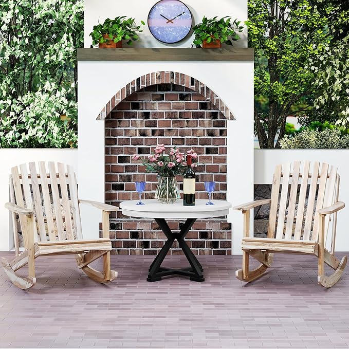Tangkula Adirondack Rocking Chair, Acacia Wood Patio Rocker with Slatted Seat & High Fanned Back, DIY Colors. Rustic Outdoor Log Rocking Seat Furniture for Backyard, Porch, Garden (Natural, 1 Pack)