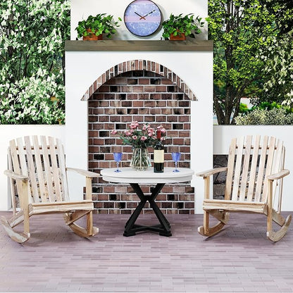 Tangkula Adirondack Rocking Chair, Acacia Wood Patio Rocker with Slatted Seat & High Fanned Back, DIY Colors. Rustic Outdoor Log Rocking Seat Furniture for Backyard, Porch, Garden (Natural, 1 Pack)
