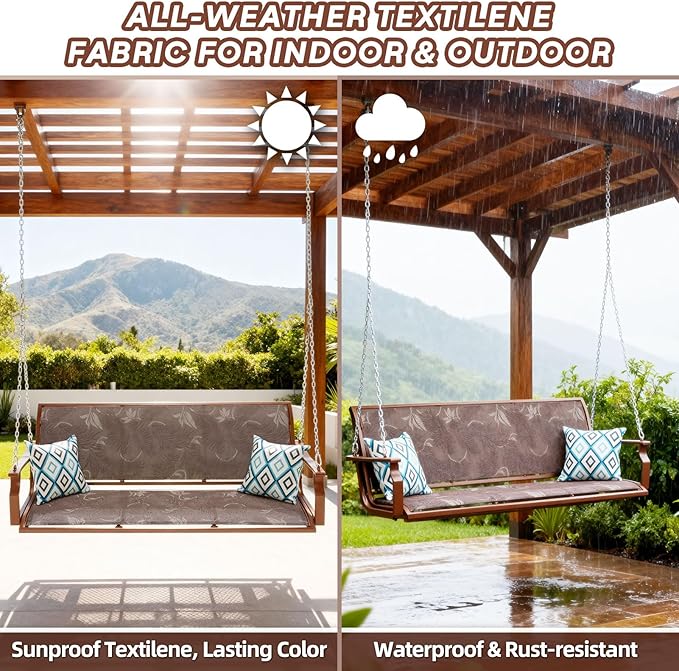 Heavy Duty Porch Swing Outdoor, 900LBS Capacity Textilene Hanging Bench Swing Chair with Extended Chains - Photo 3