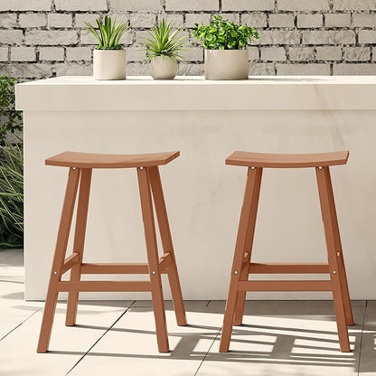 Costaelm All-Weather Bar Stools Set of 2, 29" Height Outdoor Bar Stools, Adirondack Poly Patio Bar Stool for Patio, Deck, Kitchen Counter and Garden, Teak