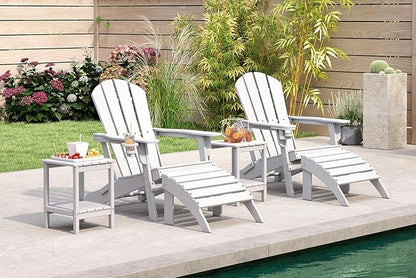 BRIOPAWS Folding-Adirondack-Chair | HDPE Plastic | Fire Pit Chairs | Cup Holder | Curved Back | All Weather | for Outdoor Backyard Deck Patio | White