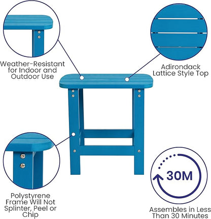 Flash Furniture Charlestown Tiered Commercial Poly Resin Adirondack Side Table - Blue - All-Weather - Indoor/Outdoor