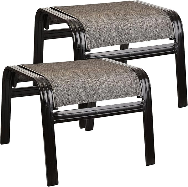 Outdoor Patio Ottoman Seat Textilene Portable Metal Footstool Portable Footrest Patio Chairs 2 Set New Brown - Photo 1