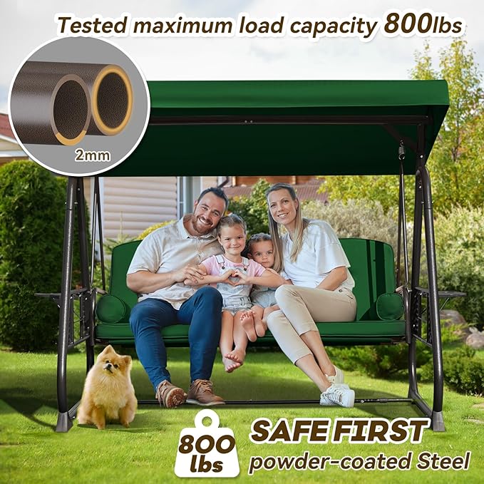 3 in 1 Outdoor Porch Swing with Adjustable Canopy, 3 Seat Outdoor Swing for Adults - Photo 2