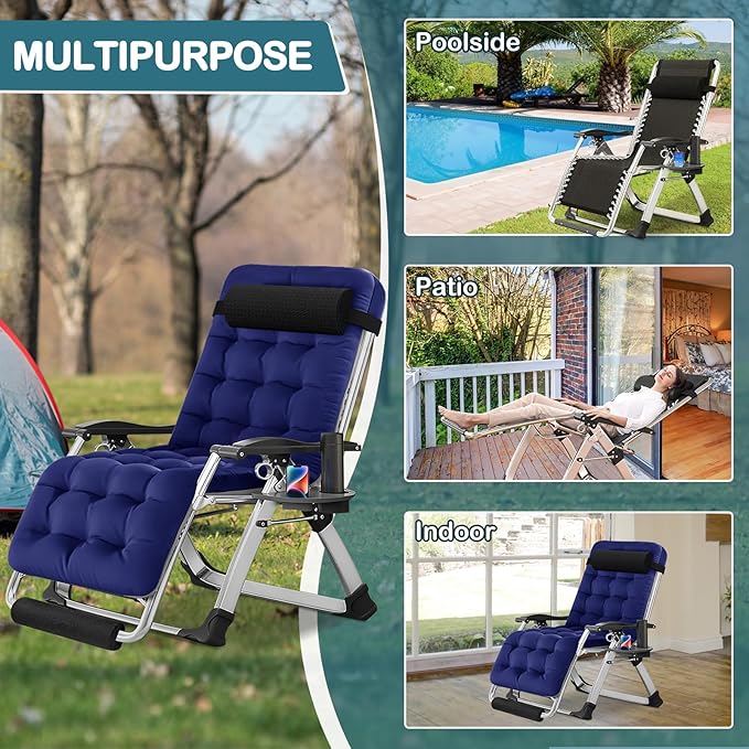 NAIZEA Widened Zero Gravity Chair 29" XL, Oversized Outdoor Lounge Chairs - Photo 2