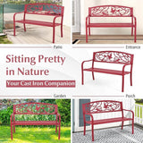 Tangkula Metal Outdoor Garden Bench Park Bench, Patio Bench with Bird & Twig Cast Iron Back Pattern - Photo 7