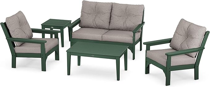 POLYWOOD® Vineyard Deep Seating Set, Green/Weathered Tweed