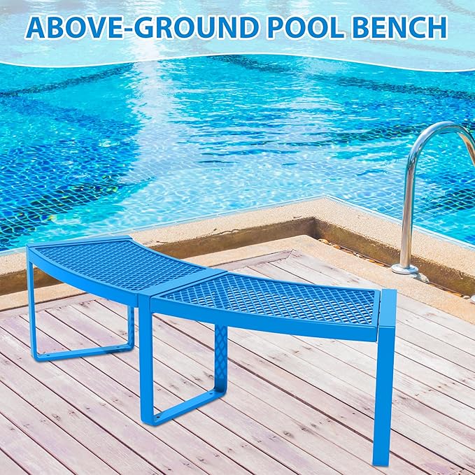 4 Pack Outdoor Curved Bench, Heavy Duty Metal Park Bench for Outside, Backless Loveseat, Thermoplastic-Coated, Weatherproof Commercial-Grade 2-Person Seating for Park, Patio, Garden, Deck, Beach,Blue
