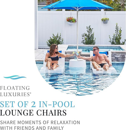 Floating Luxuries Kai Shelf Pool Lounger, in-Pool, Use in Pools with Shelves Up to 9 Inches Deep, Built-in Drink and Phone Holders, Chaise Lounge Chairs, Arctic White, Set of 2