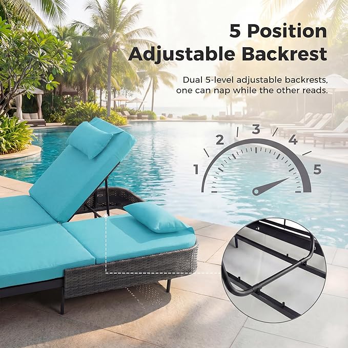 RADIATA 51.2" Outdoor Loveseat Sofa Bed, PE Wicker Patio Daybed with 2-Person Double Chaise Lounge - Photo 5