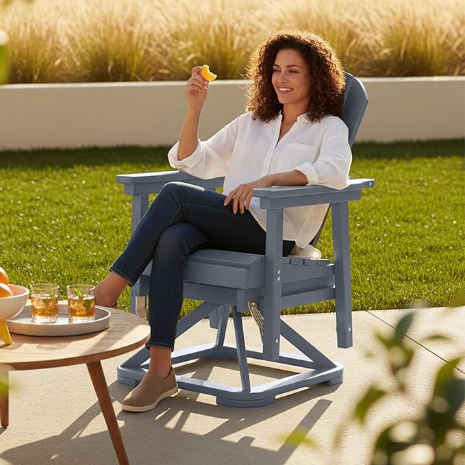 Kingdura Adirondack Swivel Glider Chair, HDPE Patio Glider Rocking Chair for Outdoor, All-Weather Glider Chair for Porch Balcony Lawn Poolside, 450LBS Capacity (Navy Blue)
