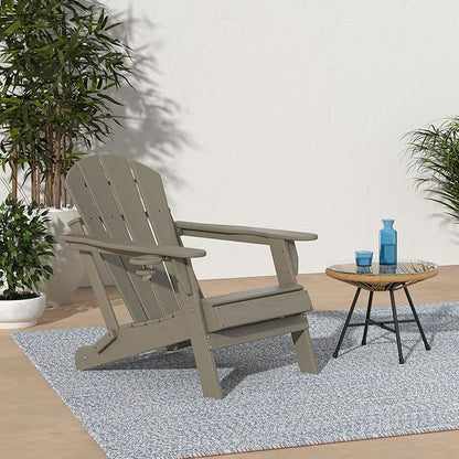 GREENVINES Folding-Adirondack-Chair-Set-of-6 | Wood Grain | HDPE Plastic | Fire Pit Chairs | All Weather | Cup Holder | Desert Brown | for Deck Backyard Patio Outdoor