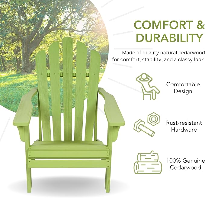 Shine Company Westport Wooden Adirondack Chair, Outdoor Patio Firepit Chairs, Back & Seat Pre-Assembled, Lime Green - Photo 3