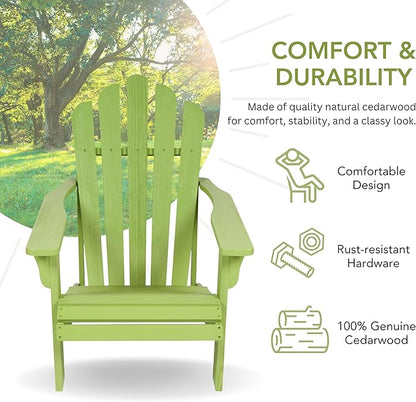 Shine Company Westport Wooden Adirondack Chair, Outdoor Patio Firepit Chairs, Back & Seat Pre-Assembled, Lime Green