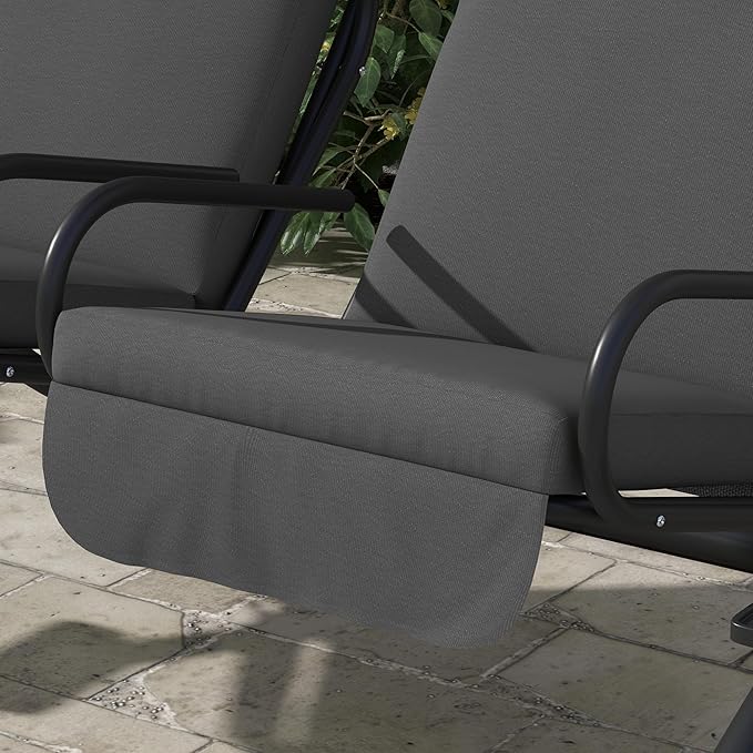 Outsunny Patio Swing Chair with 2 Separate Seats, Outdoor Swing with Removable Canopy and Cup Holders for Porch, Garden - Photo 8