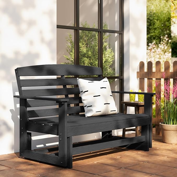 Outsunny 2-Person Outdoor Glider Bench Patio Double Swing Rocking Chair Loveseat w/Slatted HDPE Frame for Backyard - Photo 9