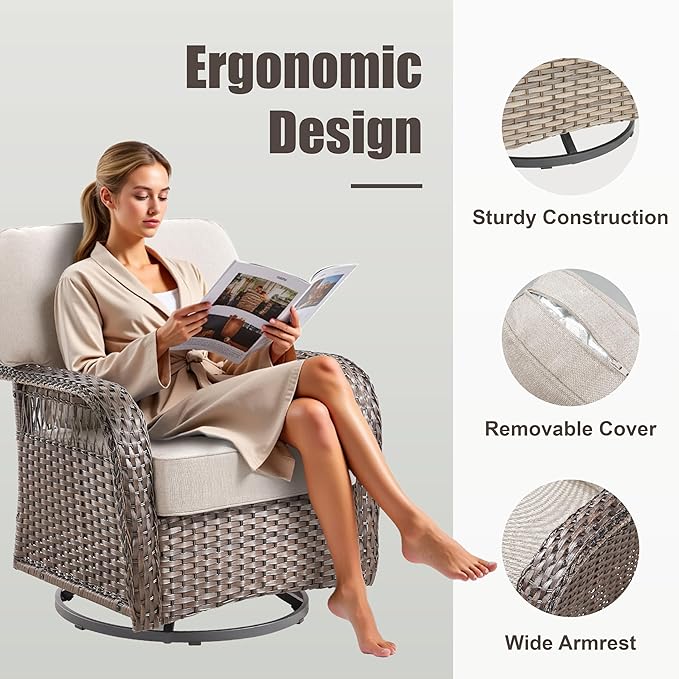 5 Pieces Patio Furniture Set, All Weather Wicker Swivel Rocker Patio Chairs with Ottomans Rattan Side Table - Photo 7
