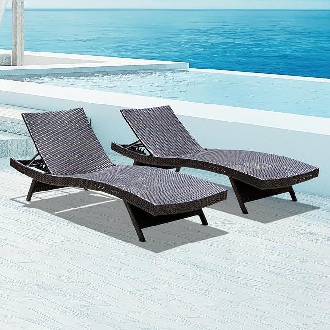 Idzo Katalina Chaise Lounge Set of 2-500lbs Support, UV Wicker, Ergonomic Wave Design, Reclining Backrest - Photo 1