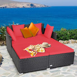 Tangkula Outdoor Rattan Daybed, Sunbed Wicker Furniture w/Spacious Seat, Upholstered Cushion & High-Resilience Sponge - Photo 4