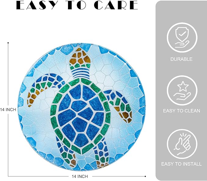 VCUTEKA Patio Side Table Outdoor Accent Table Bistro Coffee Table Plant End Table Small Porch Table Indoor Round Glass Balcony Plant Table Stands Sea Turtle 12''