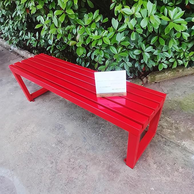 Outdoor Bench Weatherproof Garden Bench Metal Outdoor Seating All Weather Park Bench Outside Bench, Easy to Assemble(Red,80cm/31in)