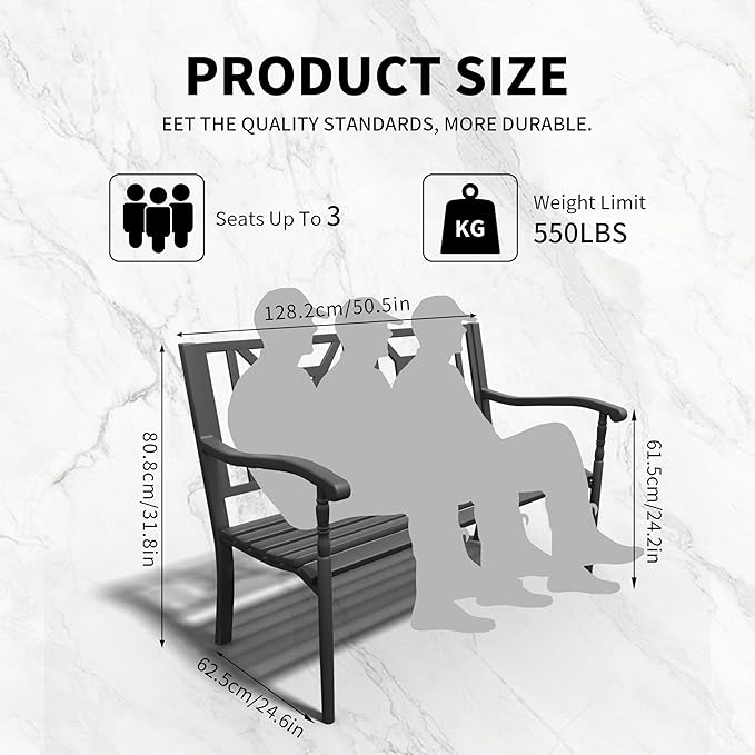 YLGJ&TIDY 50 Inches Garden Benches for Outdoor Patio Bench with Pattern Backrest Armrest Weatherproof Park Benches - Photo 2