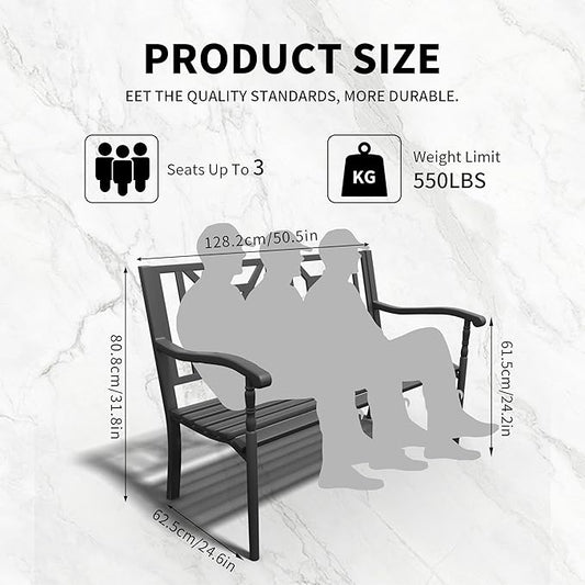 YLGJ&TIDY 50 Inches Garden Benches for Outdoor Patio Bench with Pattern Backrest Armrest Weatherproof Park Benches Metal Bench for Garden Park Porch Lawn Yard (BENCH05)