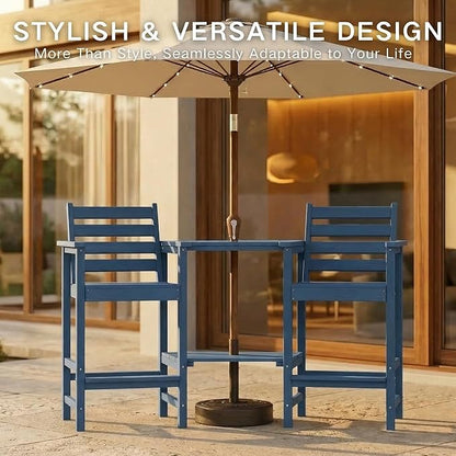 Kingdura Tall Adirondack Chairs Set of 2, Weather Resistant HDPE Bar Height Outdoor Stools with Removable Double Connecting Trays, Wooden Grain for Patio, Balcony, Deck (Navy Blue)