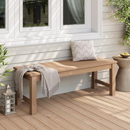 Stoog Outdoor Bench, 2-Person Patio Backless Bench with 800 lbs Weight Capacity, All-Weather HIPS Garden Bench, Enteyway Bench, Never Rot or Fade, Teak
