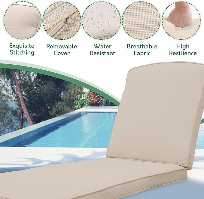 Chaise Lounge Chair Outdoor- Patio Pool Chairs Tanning Lounges for Outside Beach Lounger Cast Aluminum with Beige Cushion 1Pack