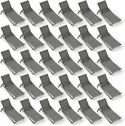 Outdoor Chaise Lounge Chair Set of 30, 5-Position Adjustable Patio Lounge Chair with Aluminum Frame, Textilene Fabric Pool Loung Chairs for Poolside, Deck, Backyard (Grey)