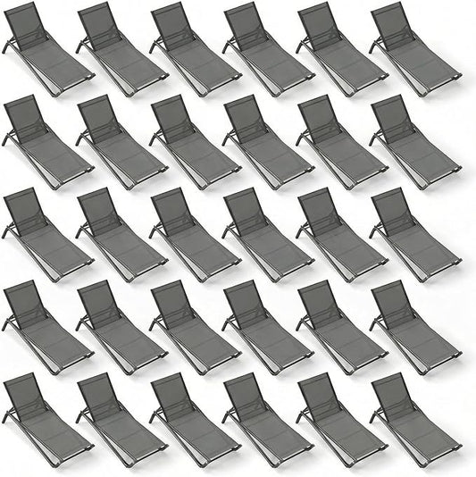 Outdoor Chaise Lounge Chair Set of 30, 5-Position Adjustable Patio Lounge Chair with Aluminum Frame, Textilene Fabric Pool Loung Chairs for Poolside, Deck, Backyard (Grey)