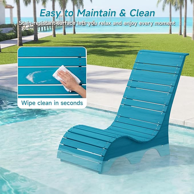 Pool Lounge Chairs Set of 2 for Baja Shelf, Ergonomic S-Contour Pool Lounger for Ultimate Comfort, HDPS Non-Absorbent Material Pool Chairs with Unique M-Shape Base Anti-Float for Patio, Blue