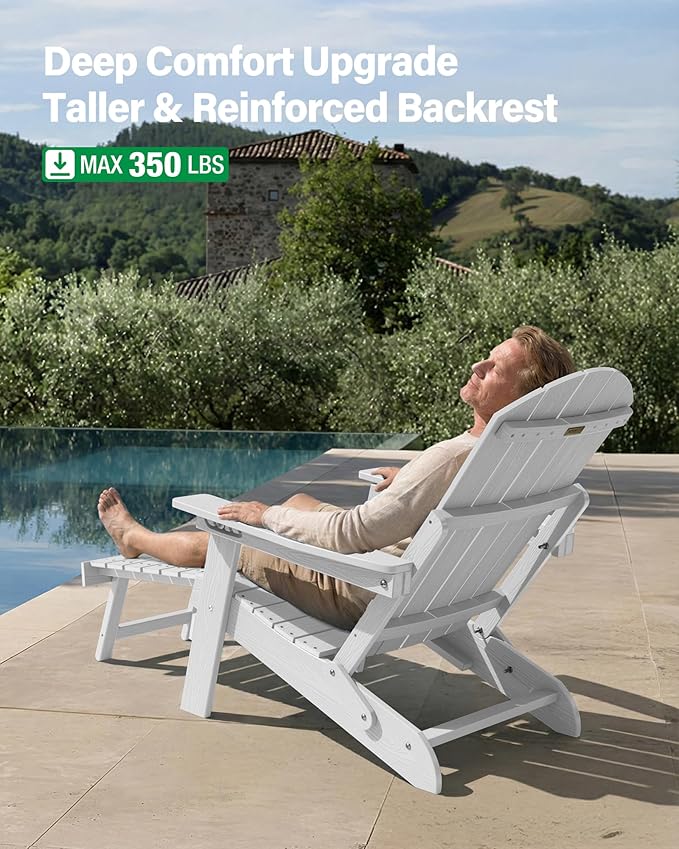 YEFU Adjustable Adirondack Chair with Footrest Set of 4, 5-Level Adjustable Adirondack Chair with Retractable Ottoman& Cup Holder, Folding Adirondacks Chairs Use for Outdoor, Pool, Fire Pit