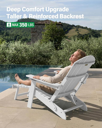 YEFU Adirondack Chair with Retractable Ottoman: Folding Adirondack Chairs Set of 2-5-Level Adjustable Backrest with Footrest - Fire Pit Chairs - Cup Holder - Outdoor Plastic Chair for Patio