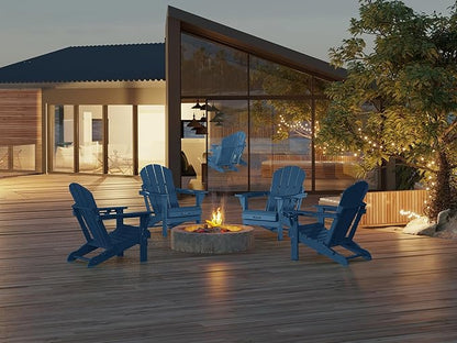MUCHENGHY Folding Adirondack Chairs Set of 2 HDPE Weather Resistant, Patio Firepit Chairs, Sturdy Outside Chair, Lawn Chairs, 15min Assembly 380lb, Royal Blue