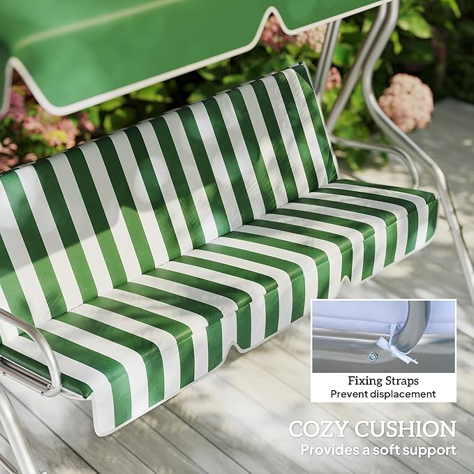 Outsunny 3-Person Porch Swing with Canopy, Patio Swing Chair, Outdoor Canopy Swing Bench with Adjustable Shade - Photo 5