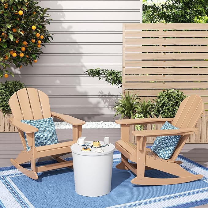 WestinTrends Malibu 2 Piece Set Outdoor/Patio Poly Adirondack Rocking Chairs (2 Seater), Teak