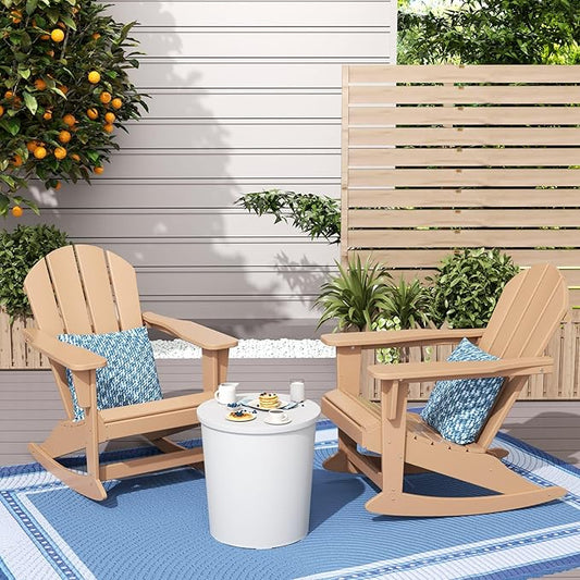 WestinTrends Malibu 2 Piece Set Outdoor/Patio Poly Adirondack Rocking Chairs (2 Seater), Teak